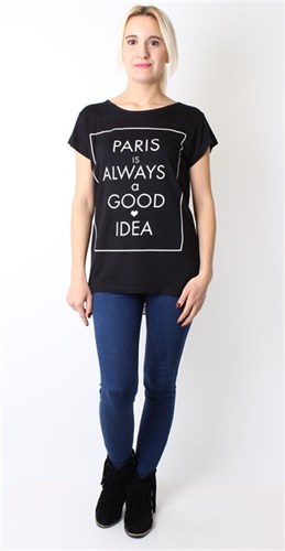 Paris Yazılı Tüllü Tshirt